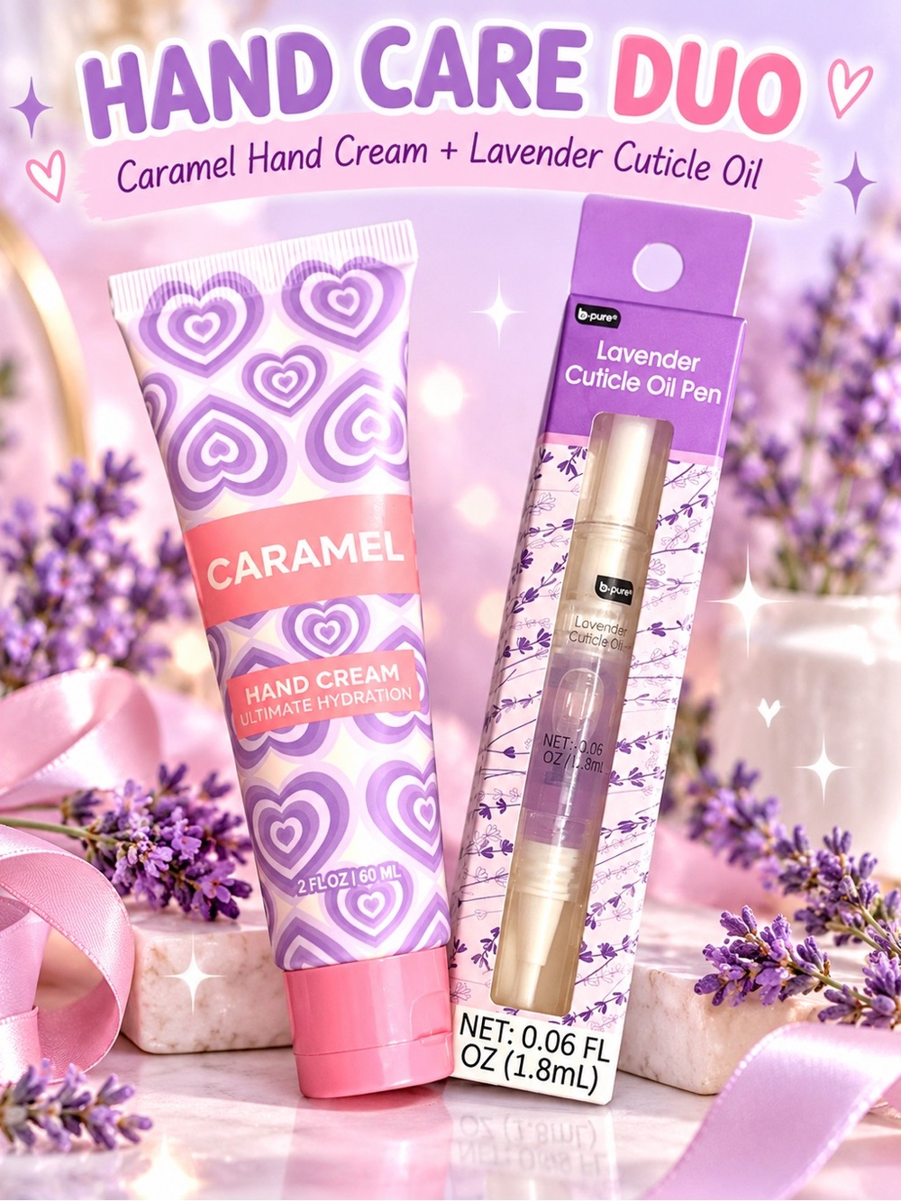 Hand Care Duo Caramel Hand Cream & Lavender Cuticle Oil Pen